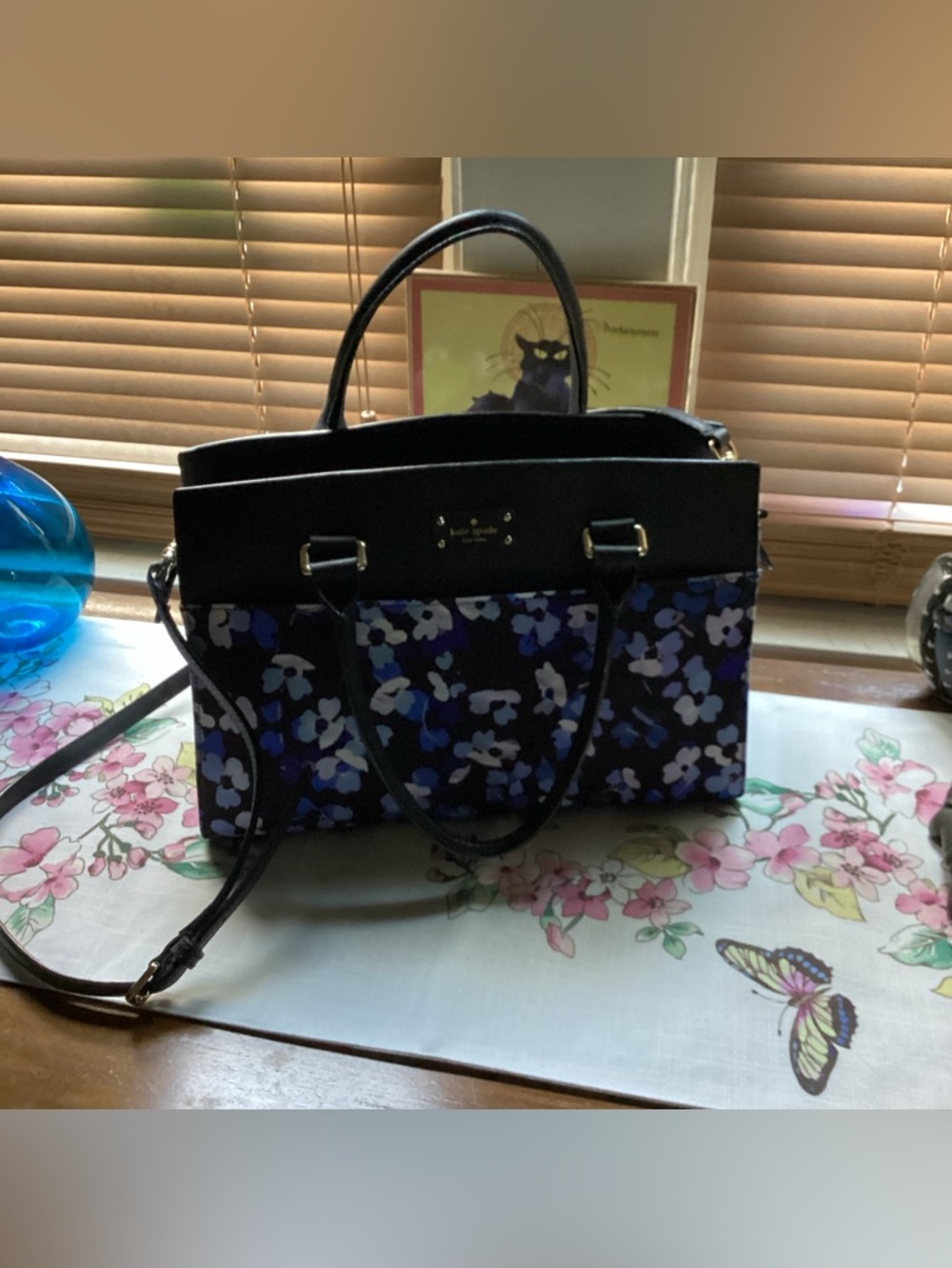 Kate Spade Black Top Floral satchel (Caley Grove Street fabric)